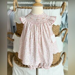 Pink Floral Smocked Romper - Kids Jumpsuit